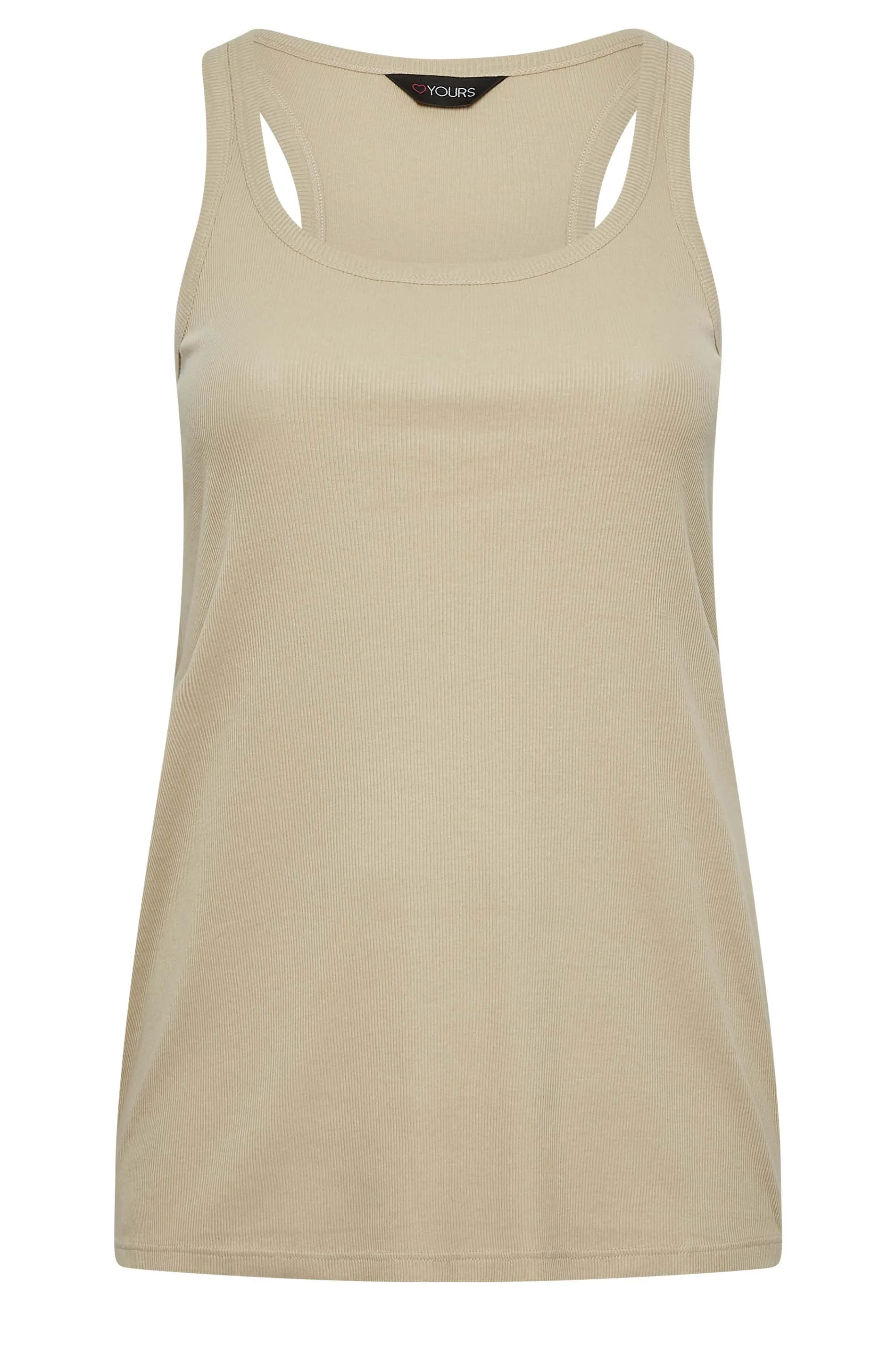 YOURS Curve Beige Brown Ribbed Racer Back Vest Top