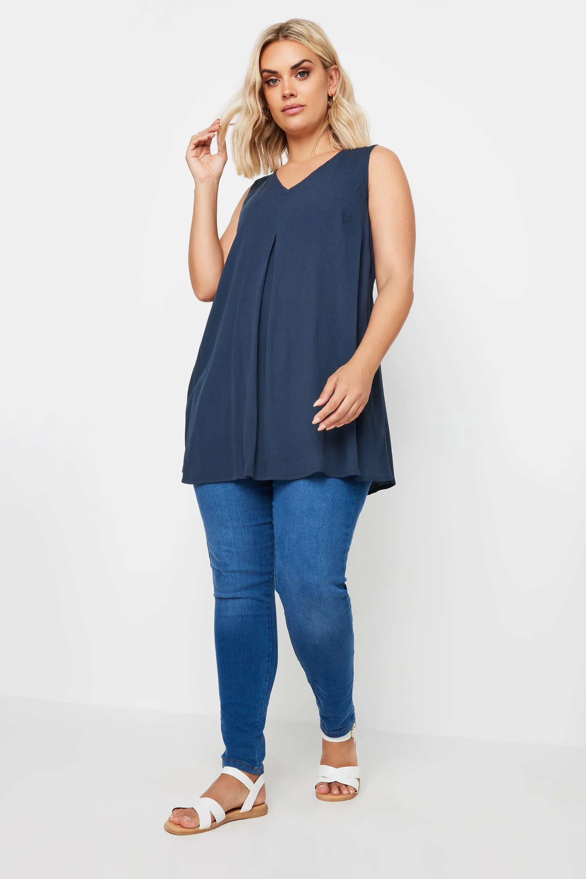 YOURS Curve Navy Blue Pleated Vest Top