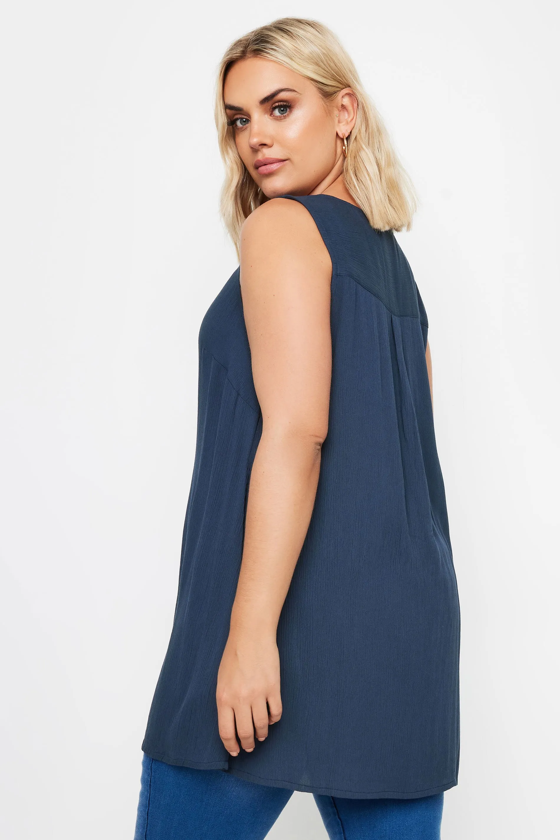 YOURS Curve Navy Blue Pleated Vest Top