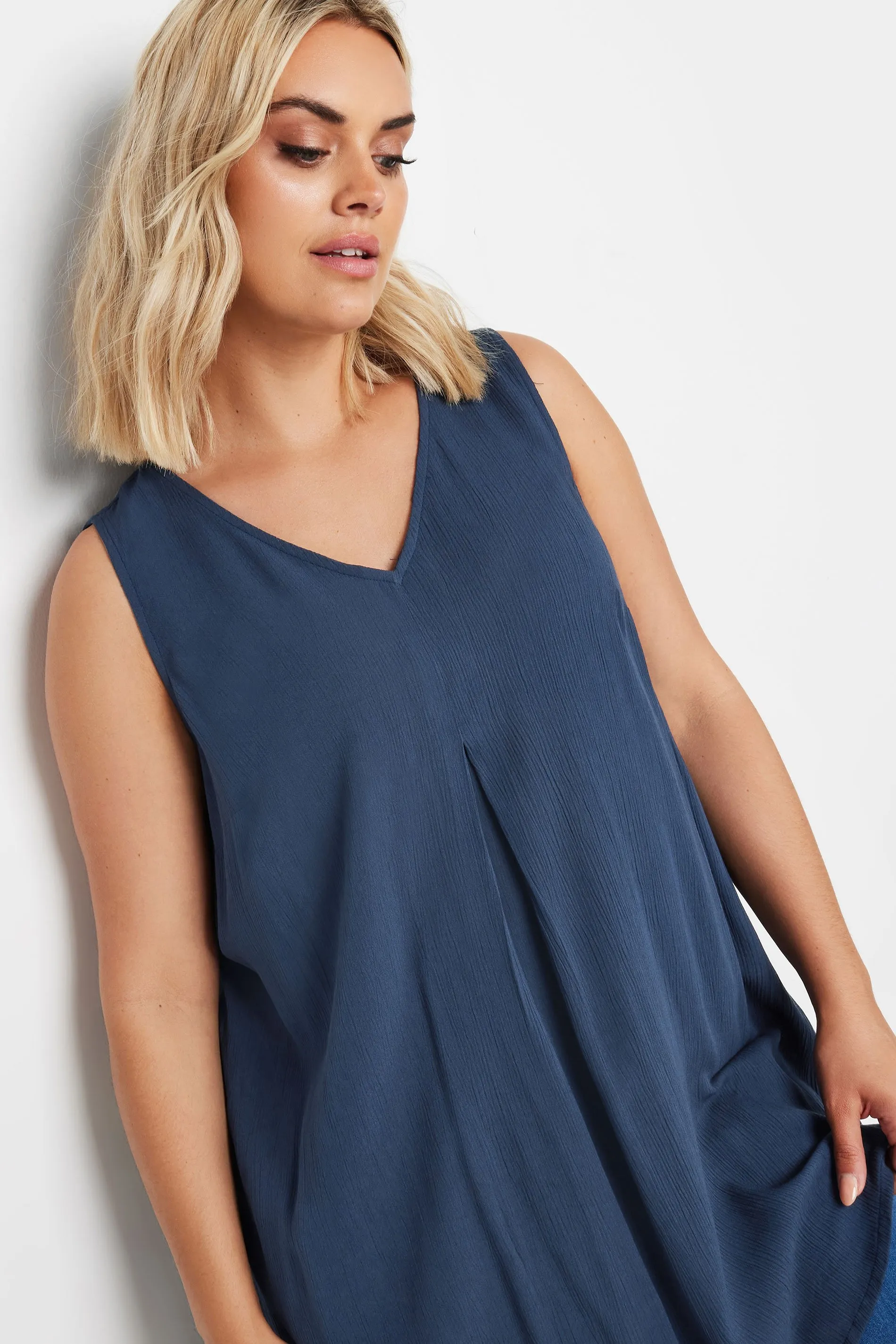 YOURS Curve Navy Blue Pleated Vest Top