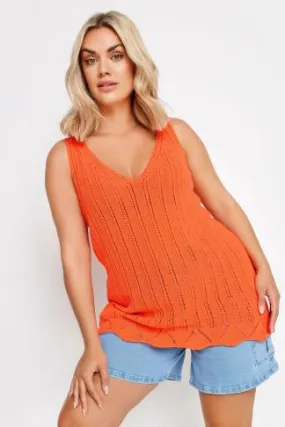 YOURS Curve Orange Crochet Knitted Vest Top