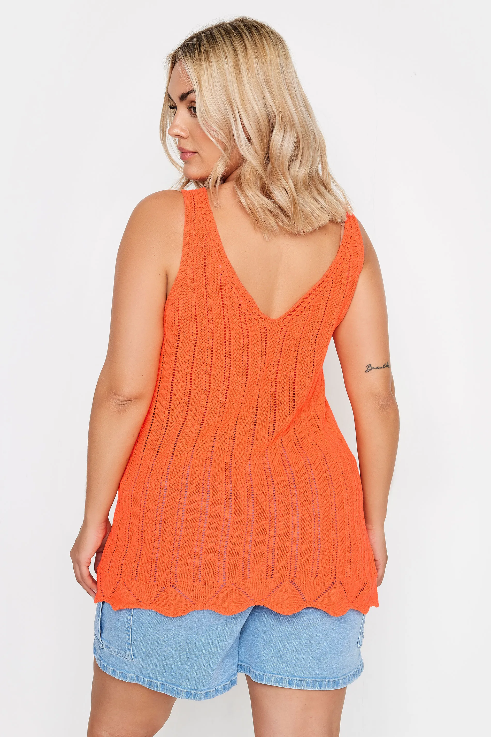 YOURS Curve Orange Crochet Knitted Vest Top