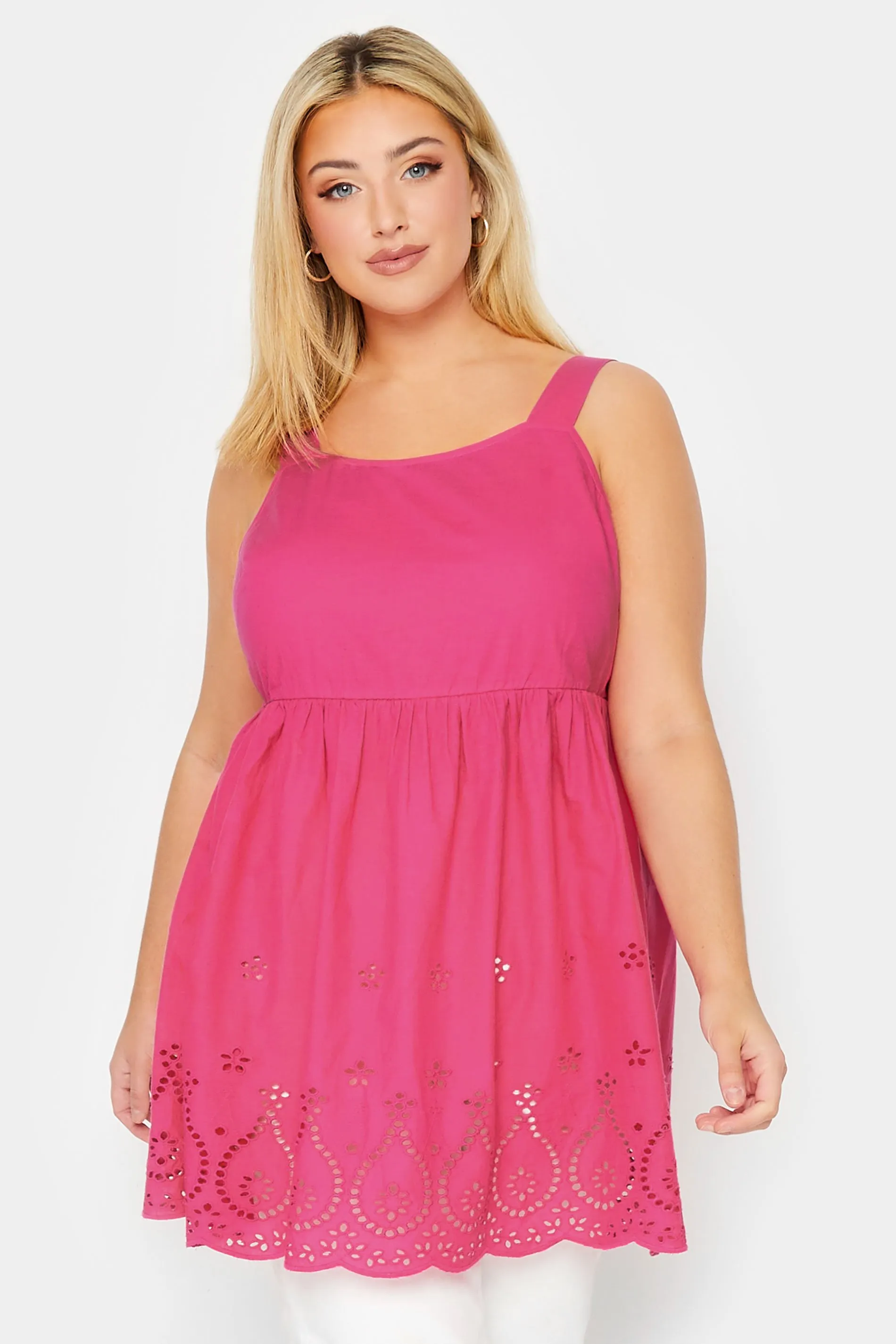 YOURS Curve Pink Broderie Anglaise Vest Top