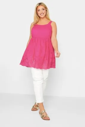 YOURS Curve Pink Broderie Anglaise Vest Top