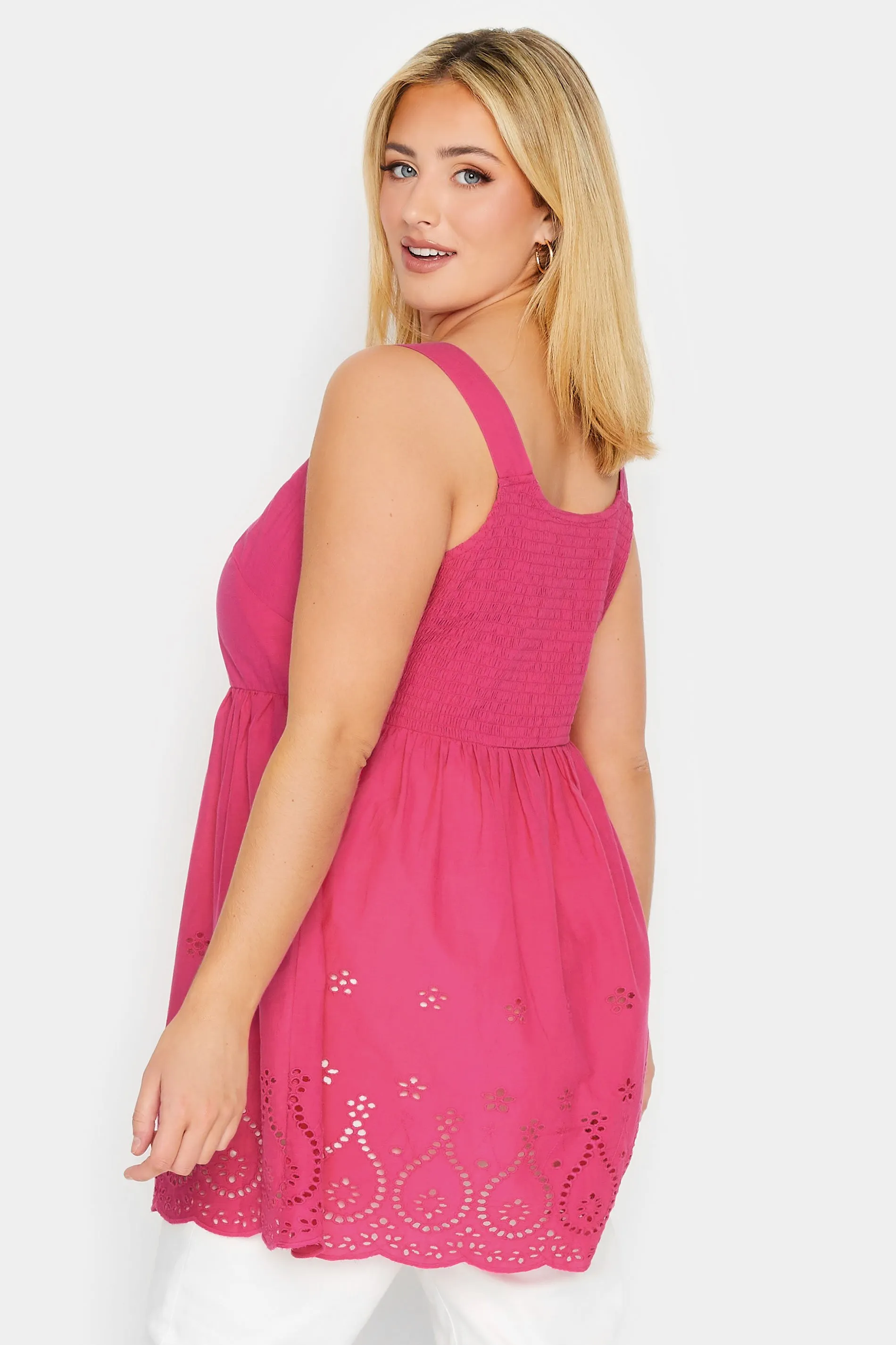 YOURS Curve Pink Broderie Anglaise Vest Top