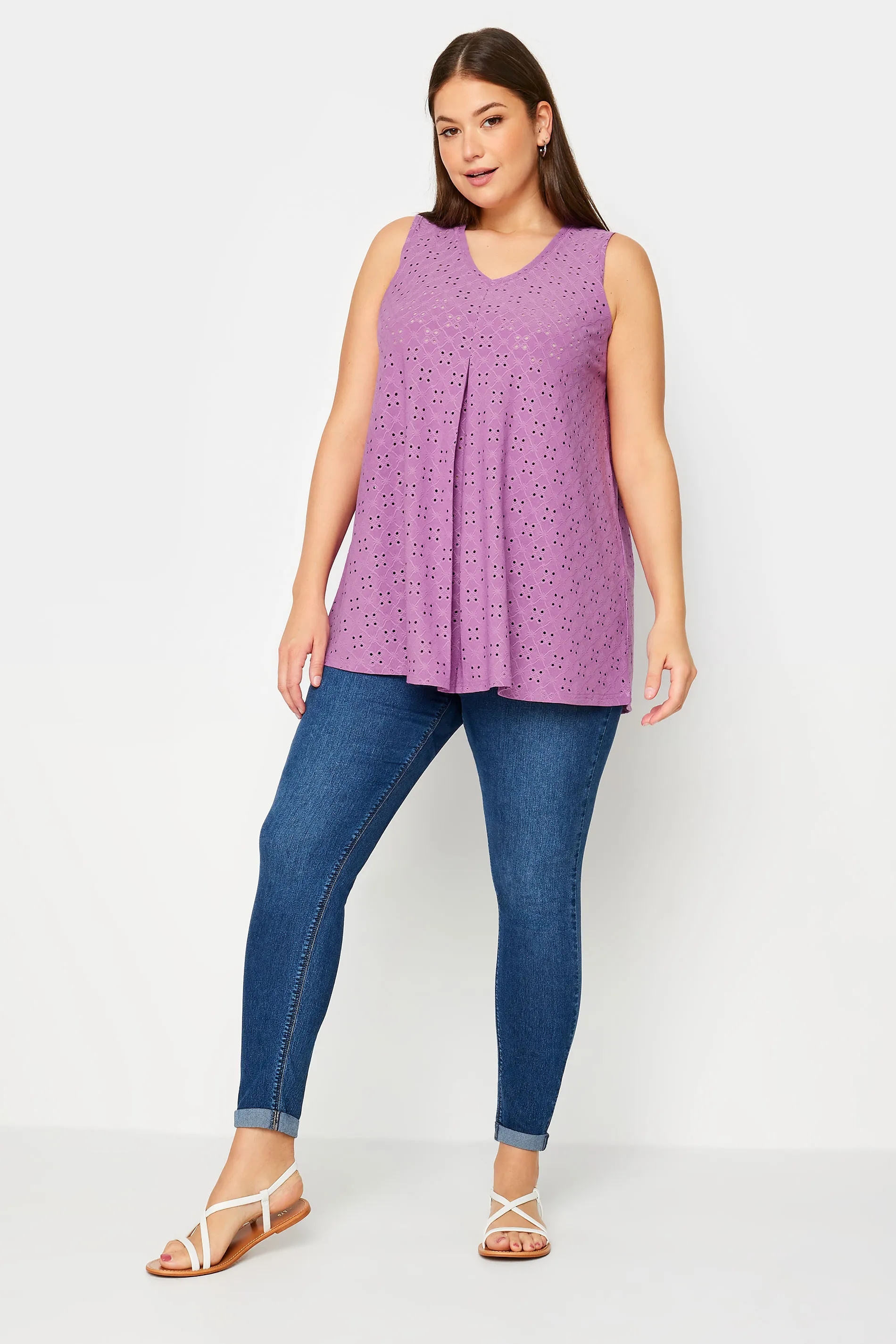 YOURS Curve Purple Broderie Anglaise Swing Vest Top