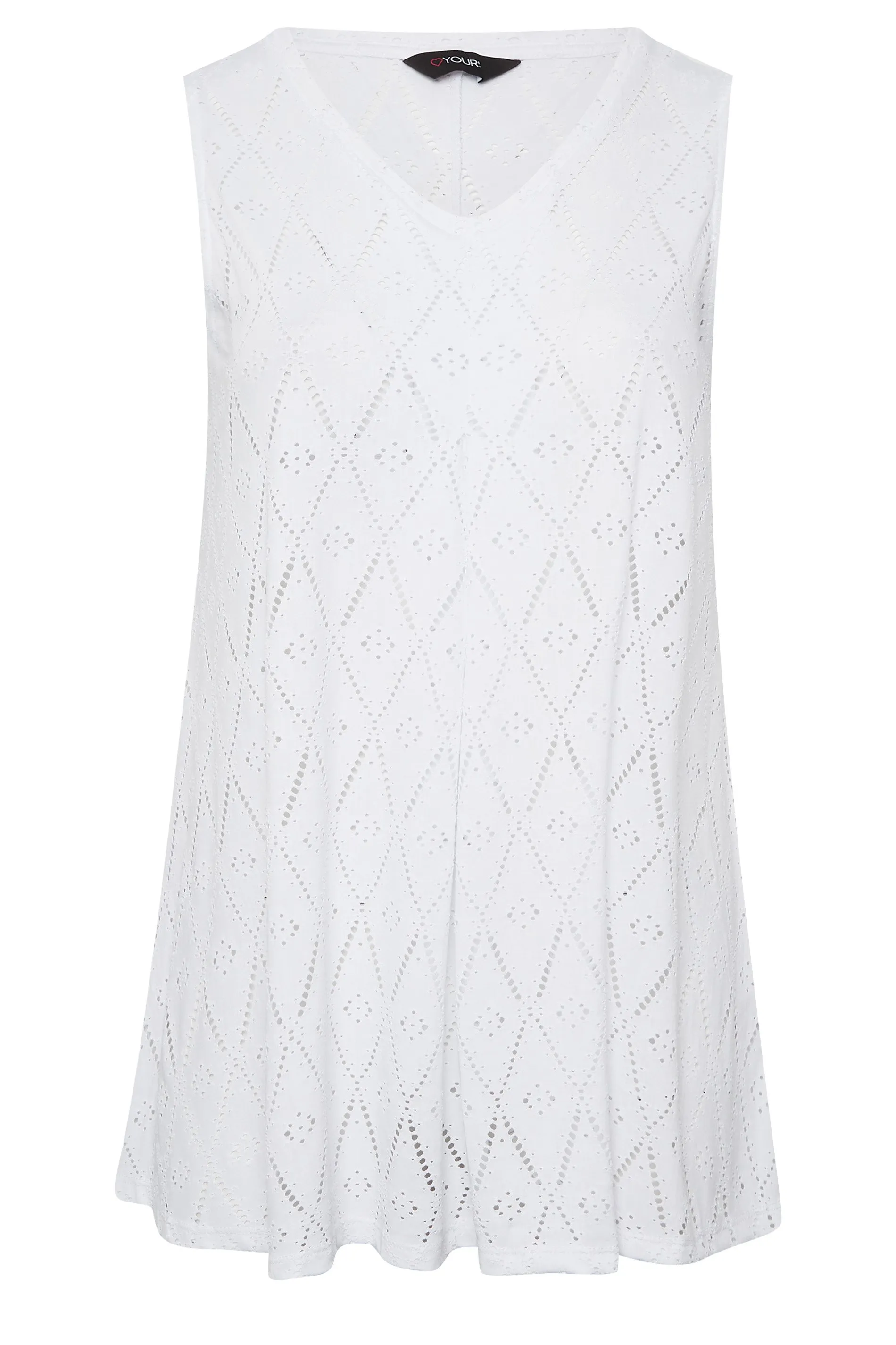 YOURS Curve White Broderie Anglaise Swing Vest Top