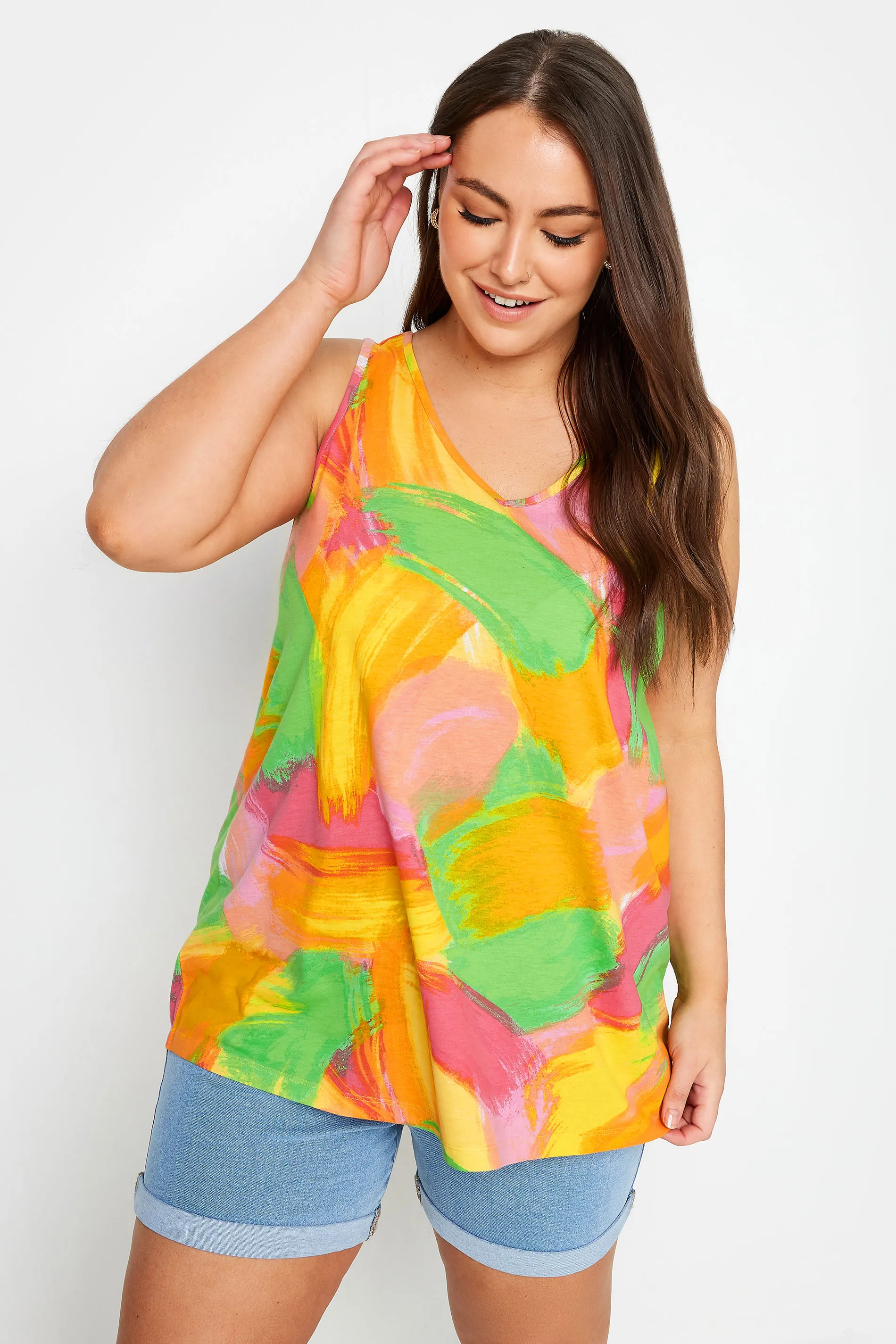 YOURS Curve Yellow Abstract Print Vest Top