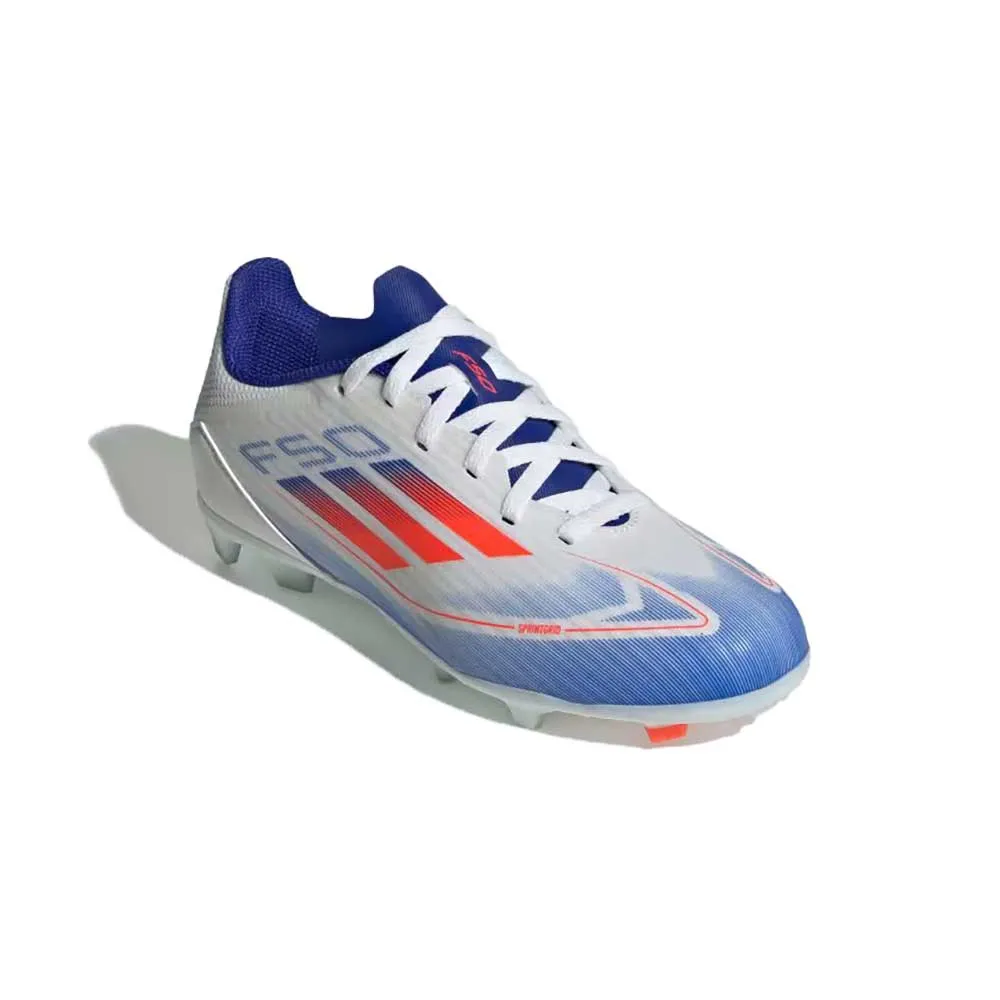 Youth Jr F50 League FG/MG Soccer Cleats - Cloud White / Solar Red / Lucid Blue - Regular (D)