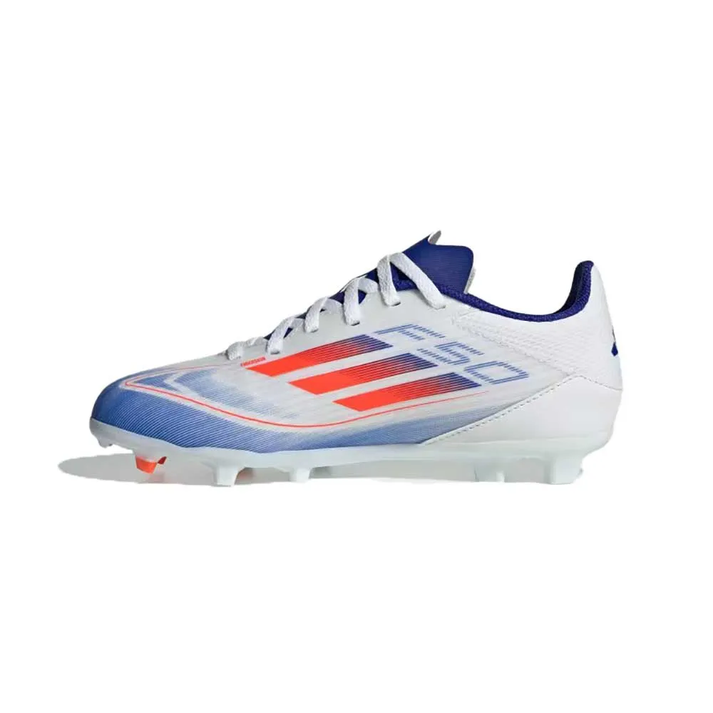 Youth Jr F50 League FG/MG Soccer Cleats - Cloud White / Solar Red / Lucid Blue - Regular (D)