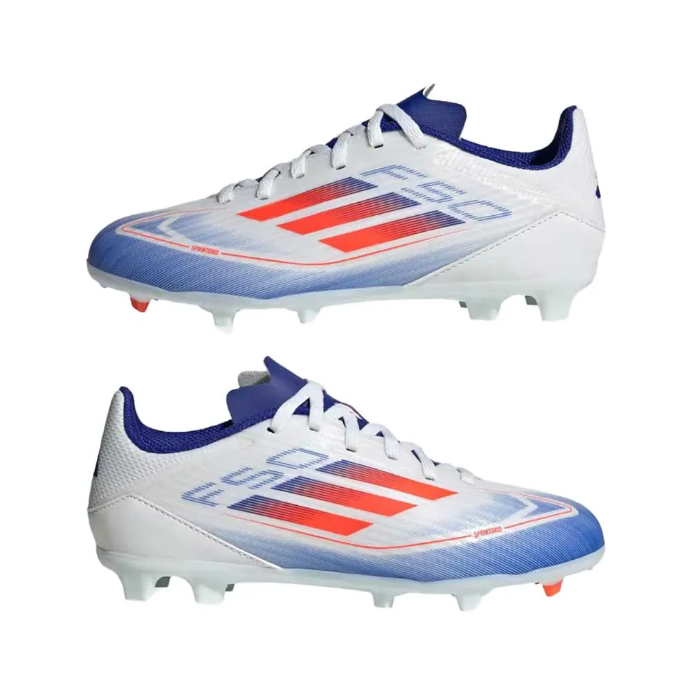 Youth Jr F50 League FG/MG Soccer Cleats - Cloud White / Solar Red / Lucid Blue - Regular (D)