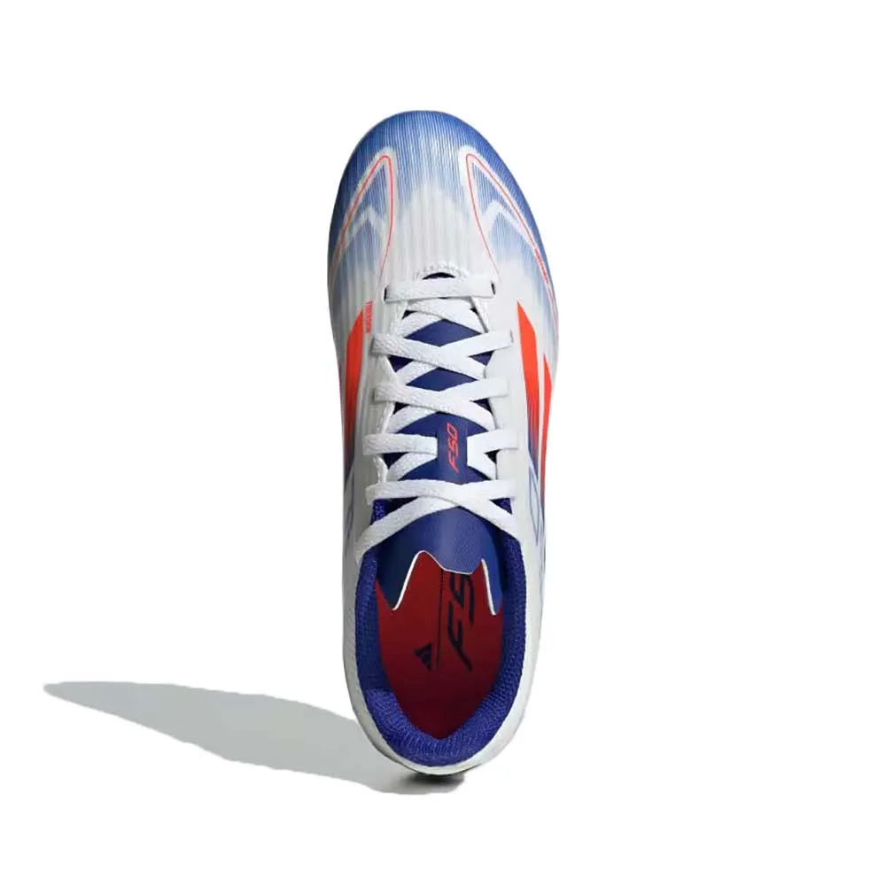 Youth Jr F50 League FG/MG Soccer Cleats - Cloud White / Solar Red / Lucid Blue - Regular (D)